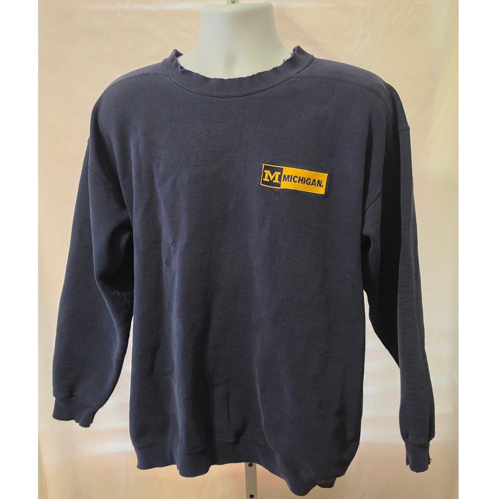 Vintage Team Edition Michigan Sweatshirt Navy Distressed Mens XL Made in USA